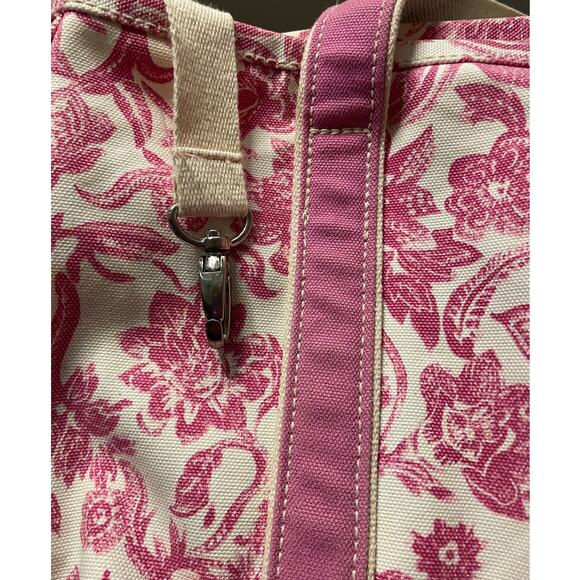 Lands End Canvas Tote Bag Boat Floral Toile Medium 16" Beach Travel Pink Pockets - Picture 10 of 16